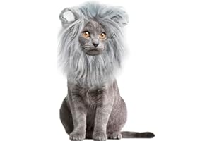 Onmygogo Parrucca con criniera di leone, per cani e gatti, divertente costume per animali domestici, per Halloween e Natale, accessori pelosi per animali domestici (M, grigio)