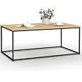IDMarket Table Basse Rectangulaire Detroit 113 Cm - Design Industriel Bois Et Métal Blanc - Style Loft