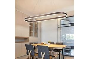 LANEKD Lampa wisząca, nowoczesna, owalna lampa stołowa LED, do biura, ściemniana, do salonu, lampa sufitowa z regulacją wysokości, do sypialni, dekoracja, wisząca lampa do kuchni, baru, jadalni (brązowa, dł.