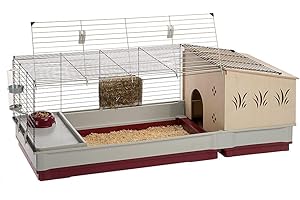 Ferplast KROLIK 140 PLUS klatka królików - Przestronny zdejmowany drewniany dom, klipsy bezpieczeństwa - łatwa konserwacja, akcesoria w zestawie - Ekologiczny