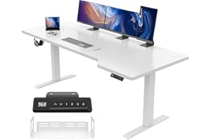 ‎JUMMICO JUMMICO HöHenverstellbarer Schreibtisch Weiß 180 x 85 cm L-förmiger Schreibtisch Höhenverstellbar Elektrisch,Ergonomie Gaming Tisch mit Haken (Weiß)