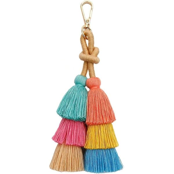 Colorful Boho Pom Pom Tassel Keychain – Handmade Bag Charm For Purse, Keys, Car Decor, Gift For Her 8 thumbnail image