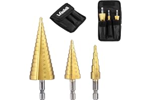 LESOLEIL Brocas Escalonadas 3 Piezas, Brocasde Acero HSS Titanium Vástago Hexagonal 4-12/4-20/4-32mm para Madera y Metal Plástico, Oro
