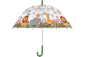 Esschert Design Regenschirm für Kinder, transparent, Dschungel, mehrfarbig, Medium, Mehrfarbig, Medium