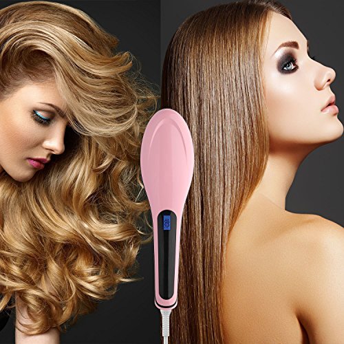 Haarglätter Bürste, Elektrische Digitale Keramik Haarglätter Styling Kamm, Anti statische Elektrizität und Heizung, negative Ion Haarpflege, Message glättende Bügeln, Detangling Haarbürste(pink) - 8