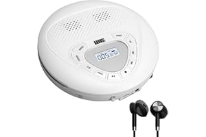 August SE10W Lettore CD Portatile Ricaricabile con Auricolari CD Player USB-C con Protezione Anti salto/Ripetizione/EQ/PROG, Modalità MP3 scheda Micro SD - Per Auto, Casa, Viaggi - Bianco