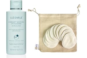 Liz Earle Eyebright Soothing Eye Lotion 150ml Bundled with Alimos Reusable Makeup Remover Pads Bamboo Cotton Rounds Eco-Friendly for All Skin Types with Cotton Laundry Bag