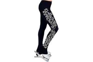 COYI Eiskunstlauf Polarfleece Hose Für Damen Mädchen Mit Strass Thermal Eiskunstlauf-Leggings Wettbewerb Training Praxis Eislaufen Tights
