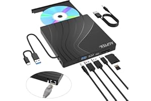 AGPTEK External CD/DVD Drive for Laptop, USB 3.0 Slim DVD Burner with Ethernet Adapter, USB Ports and TF/SD Card Slots, CD/DVD Player Reader/Writer for Laptop, PC, MacBook, Windows, Linux, Mac OS