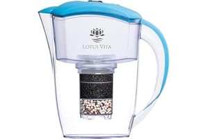 Lotus Vita ESPRIT div. Farben - Wasser Filterkanne mit Kartusche, Reduziert Kalk Chlor Blei aus Leitungswasser durch Aktivkohle Ionentauscher, BPA-frei (himmelblau)