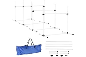 PawHut Set de Entrenamiento de Agilidad para Perros Mascotas 4 Piezas Obstáculos Vallas de Salto con Altura Ajustable y Bolsa de Transporte para Exteriores 99x65x94 cm Blanco