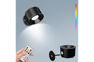 ‎AUEZONA Auezona Led Wandleuchte Innen Batteriebetrieben Kabellose Dimmbar, 360° drehbare 3 Helligkeitsstufen 16 Farbmodi Schwarz Wandlampe mit Fernbedienung für Schlafzimmer Wohnzimmer Flur