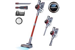 ‎YISORA 40000Pa Akku Staubsauger, 55Min Laufzeit, Staubsauger Kabellos mit Touchscreen und Anti-Tangle-Bürste, akkustaubsauger & handstaubsauger kabellos, Stielstaubsauger für Hartböden, Teppich, Tierhaare