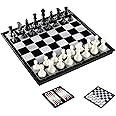 KOKOSUN 3 in 1 Travel Chess, Checkers, Backgammon Set, Magnetic Folding Board Games, Educational Toys/Gift for Kids and Adults (M - 32x32cm)