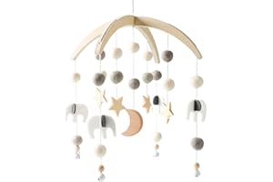Youuys Mobile Baby Holz mit Filzbällen, Baby Mobile Windspiel, Bettglocke Anhänger für Babybett, Kinderzimmer Deko, Geschenk für Baby Mädchen oder Jungen (Grau)