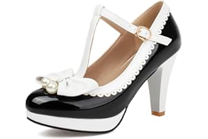 BVIENNIC Femme Plateforme Heel Mary Jane Almond Toe Talons Hauts Chaussures Boucle avec Plateforme Bowknot Mignonne Dancing Chaussures Taille 33.5-48