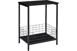 YMYNY Stolik pomocniczy, stolik kawowy z 2 półkami, kosz, stolik pod laptopa, stolik nocny, stolik kawowy, 40 x 29 x 52 cm, metalowy stelaż, do sypialni, biura, salonu, czarny HST001B