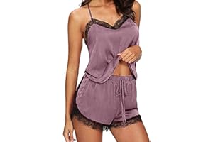 Huoghebg Pigiama Donna Estivo Offerte Pigiama Corto Donna Pigiami Elegante Pigiama Set Due Pezzi da Donna Pigiami Donna Pigiami Due Pezzi Pigiama da Donna Sexy Tuta Leggera e Traspirante S-XL