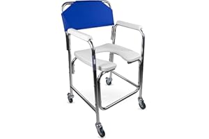 Mobiclinic, Sedia wc con rotelle, Manzanares, Marchio europeo, Per anziani coperchio, Comoda portatile, Marcatura ce, Schienale e braccioli imbottiti, Colore bianco blu