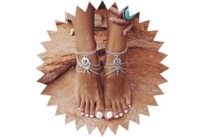 Inateannal Boho Capas Turquesa Tobillera Sexy De Múltiples Capas Borla Tobillera Verano Playa Sandalias Descalzas Pie De La Joyería De La Cadena Para Las Mujeres Y Las Niñas