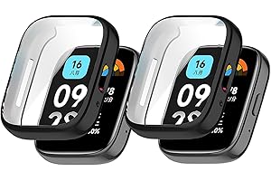 Niboow Funda [2-Piezas] para Xiaomi Redmi Watch 3 Active, con Protector de Pantalla, TPU antirrayas - Negro + Negro