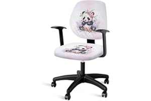 Xoenoiee 2 Pieces Office Chair Covers Protective Seat Slipcover and Backrest Cover Stretchable Slipcover Computer Chair Cover, Cute Panda Floral Print
