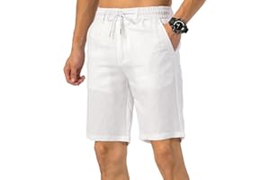 TONY BACKER Pantaloncini Lino Uomo Leggero con Tasche 85% Lino Bermuda Estivo Pantaloni Corti Uomo Pantaloncini Casual