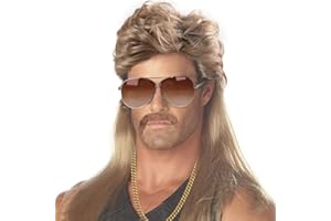 iZoeL Vokuhila Perücke 80er 90er Jahre Outfit Accessoires Herren - Blond Perücken Wig Sonnenbrille Halskette - Männer Karneval Fasching Perücke Faschingskostüme Halloween Party Kostüme
