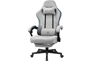 GTPLAYER Fabric Gaming Chair with Footrest, Ergonomic Computer Desk Chair with Pocket Spring Cushion Home Office High Back Support Lumbar Support Heavy Duty Wide