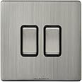 Gloss Brush Chrome Double Light Switch 2 Gang 2 Way N304DME Screwless Finish Wall Plate