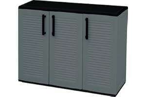 BuyStar Armadio Basso 3 Ante da Esterno 102x37x84h cm Ripiani Regolabili - Antiusura, Idrorepellente, Chiusura a Scatto, Robusto, Anti odore, Lavabile - Plastica Eco Sostenibile Grigio