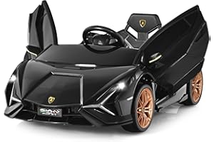 GOPLUS Kinder Elektroauto Lamborghini mit Fernbedienung, Kinderfahrzeug, Bluetooth USB & TF-Karte Schacht, Hupe & Musik, 3-5 km/h, Vorwärts & Rückwärts, für Kinder von 3-8 Jahre (Schwarz)
