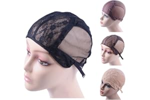 YANTAISIYU Podwójna koronkowa peruka czapka do robienia peruk z regulowanym paskiem z tyłu bezklejowe czepki na peruki (czarny M 54 cm)