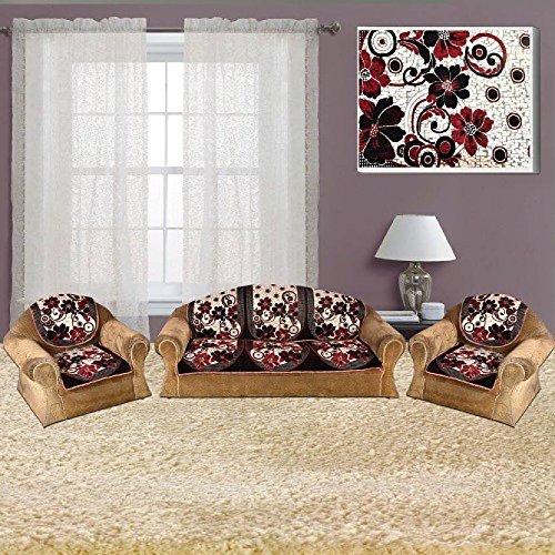 The Intellect Bazaar 700 TC Velvet Sofa Cover Set (6 Pieces) - 5 Seater Set, Black
