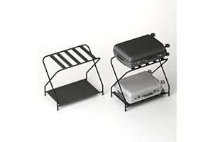 Meltrck 2 Piezas Soportes para Maletas Plegable Metal de 2 Pisos , Reposa Maletas para Dormitorio, Hotel, Estante para Equipaje para Bolso y Maleta , 64 x 38 x 56 cm, Negro