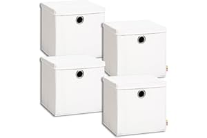 Storanda | 4er Set Aufbewahrungsbox 34x34x33 cm mit Deckel | Extra Große Griffe | Stabil & Faltbar | Regalbox für Würfelregal | Ideal für Zuhause & Kinderzimmer | Weiß