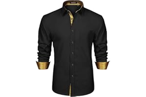 HISDERN Camicia Formale da Uomo Abito Classico Abbottonato Camicie Casual Colletto Manica Lunga vestibilità Regolare