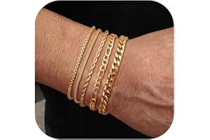 LOLIAS 5 sztuk złotych i srebrnych bransoletek dla mężczyzn, bransoletki ze stali nierdzewnej, kubańska linka ogniwowa, łańcuszek Figaro, zestaw bransoletek dla mężczyzn i kobiet, biżuteria na prezent