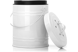 COOLER KITCHEN Secchio grande da cucina per il compostaggio 5 litri con contenitore in plastica e filtri ai carboni, bianco – Sigillata per prevenire insetti e cattivi odori - compostiera da giardino secchio umido