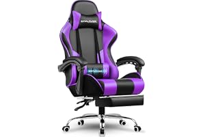 GTPLAYER Gamingstol, kontorsstol, ergonomisk PC-stol, gamingfåtölj med massagestaltad ryggstöd, taskstolar med fotstöd och nackstöd, grått konstläder