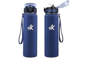 KollyKolla Gourde Isotherme 1L, Bouteille Isotherme Double Paroi, Gourde aver Paille, Étanche et Réutilisable, sans BPA, Bouteille Isotherme pour Cyclisme, Adulte, l'école, Randonnée, l'école