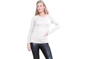 janisramone Womens Long Sleeve T-Shirt Ladies Round Neck Plain Casual Stretchy Tee Fitted Jersey Basic Top