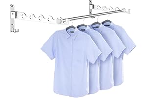 MEIJO Appendiabiti da Parete Pieghevole, Ganci Pieghevoli da Parete Ganci da Parete Ribaltabili per Lavanderia,Camera da Letto, Bagno (Argento, 2 pezzi + asta)