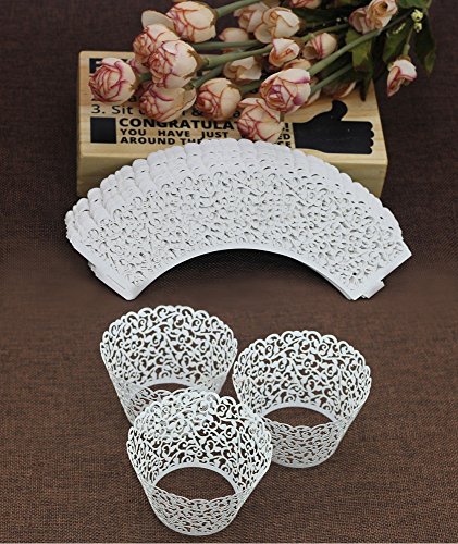 DIKETE® Cupcake Wrappers 50 stück Filigree Artistic Backen Kuchen Pappbecher Little Vine Spitze Schnitt Baking Cup Muffin-Kasten Untersatz für Hochzeit Geburtstag Party Dekoration weiß - 8