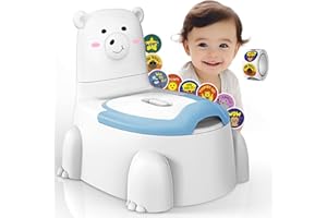 GOLDENOUGH Potty Training Toilet Seat,Travel Potty for Toddlers with Potty Training Reward Stickers Portable Polar Bear Toilet Potty with Splash Guard for Ages 1-6 Kids Boys Girls,Blue White