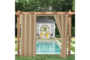 LIVEGO Outdoor Curtains for Garden Patio Waterproof,Blackout Thermal Insulated Eyelet Privacy Curtain for Gazebo Pergola Indoor Outside Curtains for Living Room Balcony(N-Beige,2 Panels W52"*L94")