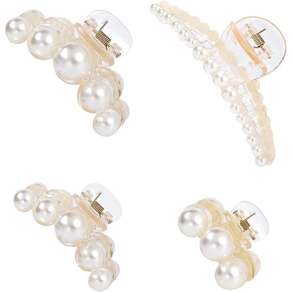 4 Stück Perlen-Krallenklammern Für Frauen – Für Dickes & Dünnes Haar, Elegantes Design