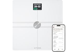 WITHINGS Body Comp - Bilancia pesapersone digitale WiFi con analisi corporea completa: peso, grasso corporeo, grasso muscolare, acqua e tracciamento cardiovascolare, Bilancia impedenziometrica, bianco