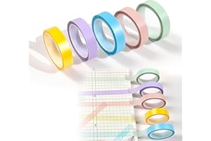 WOOXDYUK 5 rolek 0,6 cm x 5 m, samoprzylepne, kolorowe karteczki na notatki, przezroczysta taśma klejąca, do robienia notatek, nauczycieli, uczniów (czerwony, zielony, niebieski, fioletowy, żółty)