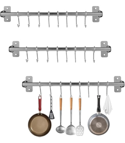 Black Stainless Steel Kitchen Utensil Rack 10 Hooks Cookware - New Zealand